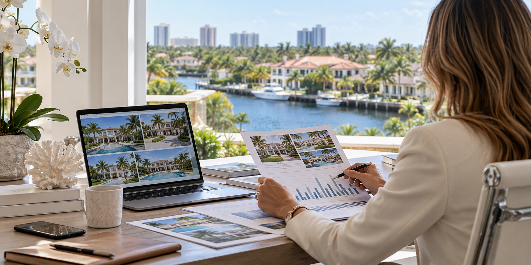 Real estate professional reviewing home sale comparisons and pricing analysis