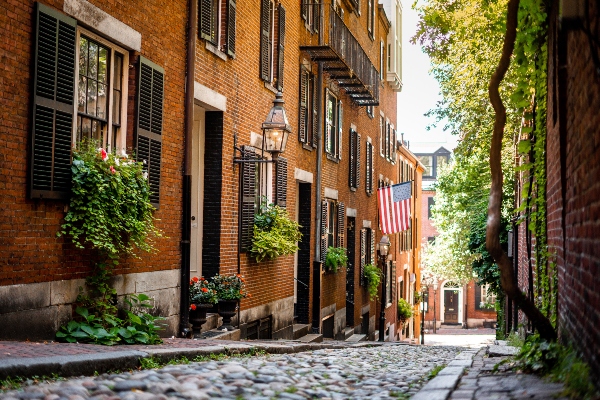Acorn street around Beacon hill , one of the beautiful street in Boston , Massachusetts