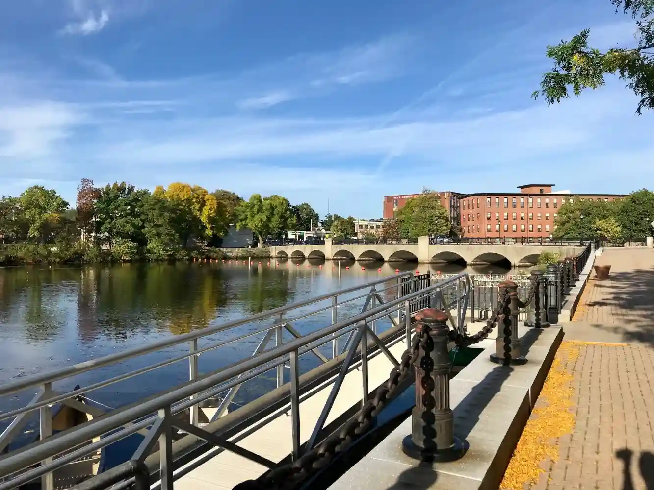 Aerial view over the Charles River near Waltham, MA