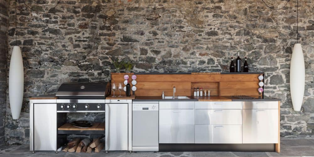 Modern outdoor kitchen with built in grilling station