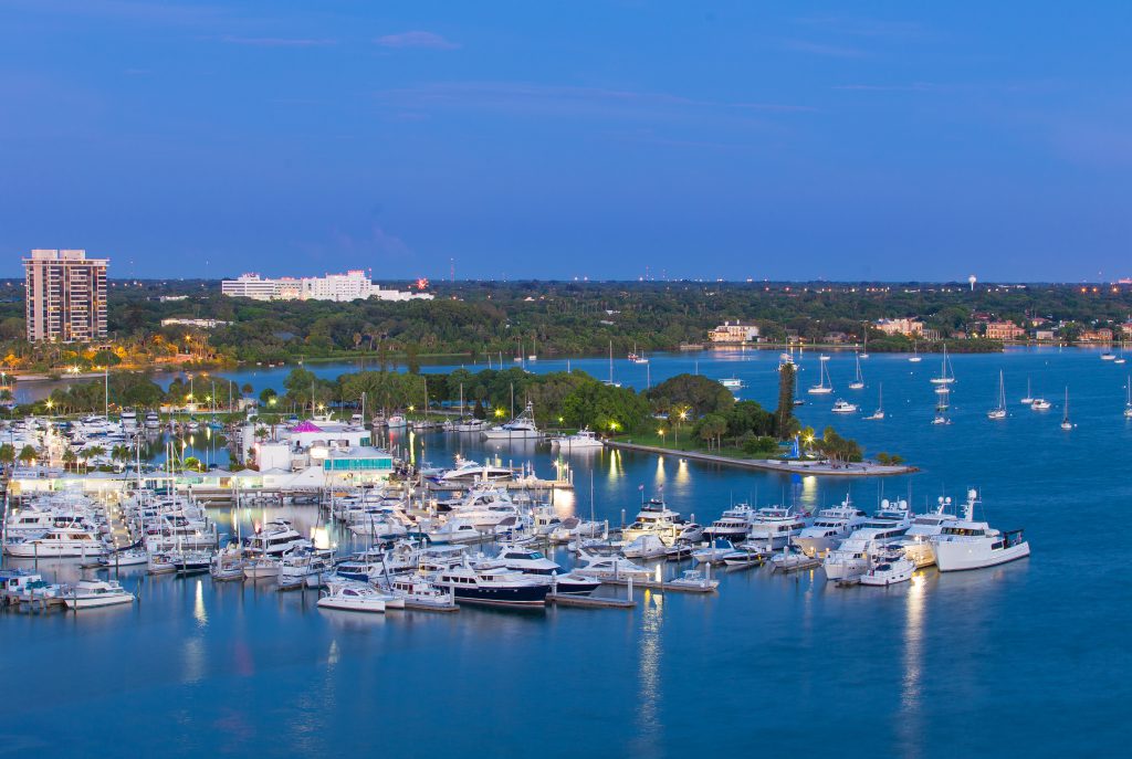 Saraspta Memorial Hospital in the distance as viewed from Sarasota Bay.