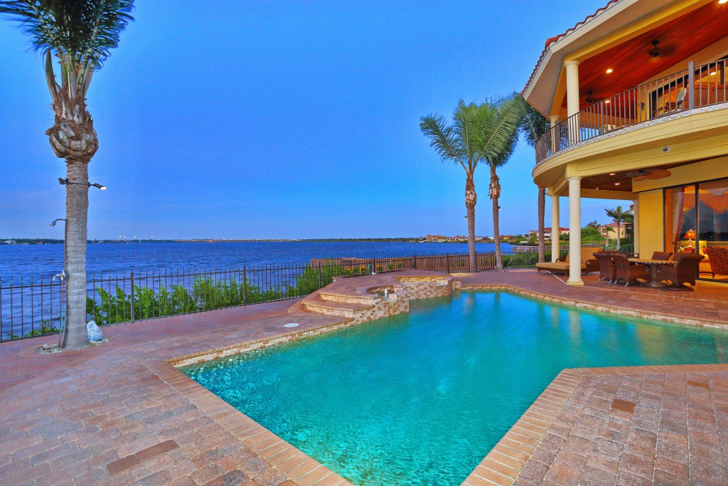 Take a dip in the riverfront pool area at 3911 Hawk Island Drive. 