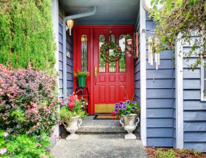 home entryway with beautiful plants and flowers