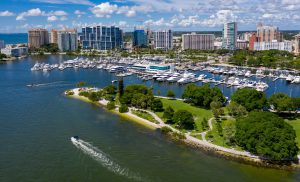 arial view of Sarasota and Sarasota Bay