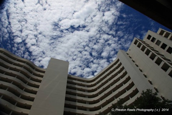 The summer sky above Bay Plaza in downtown Sarasota.