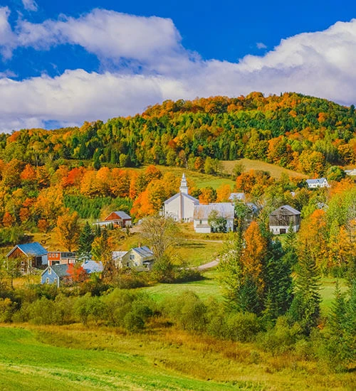 Vermont countryside with dense forests visible in the background.