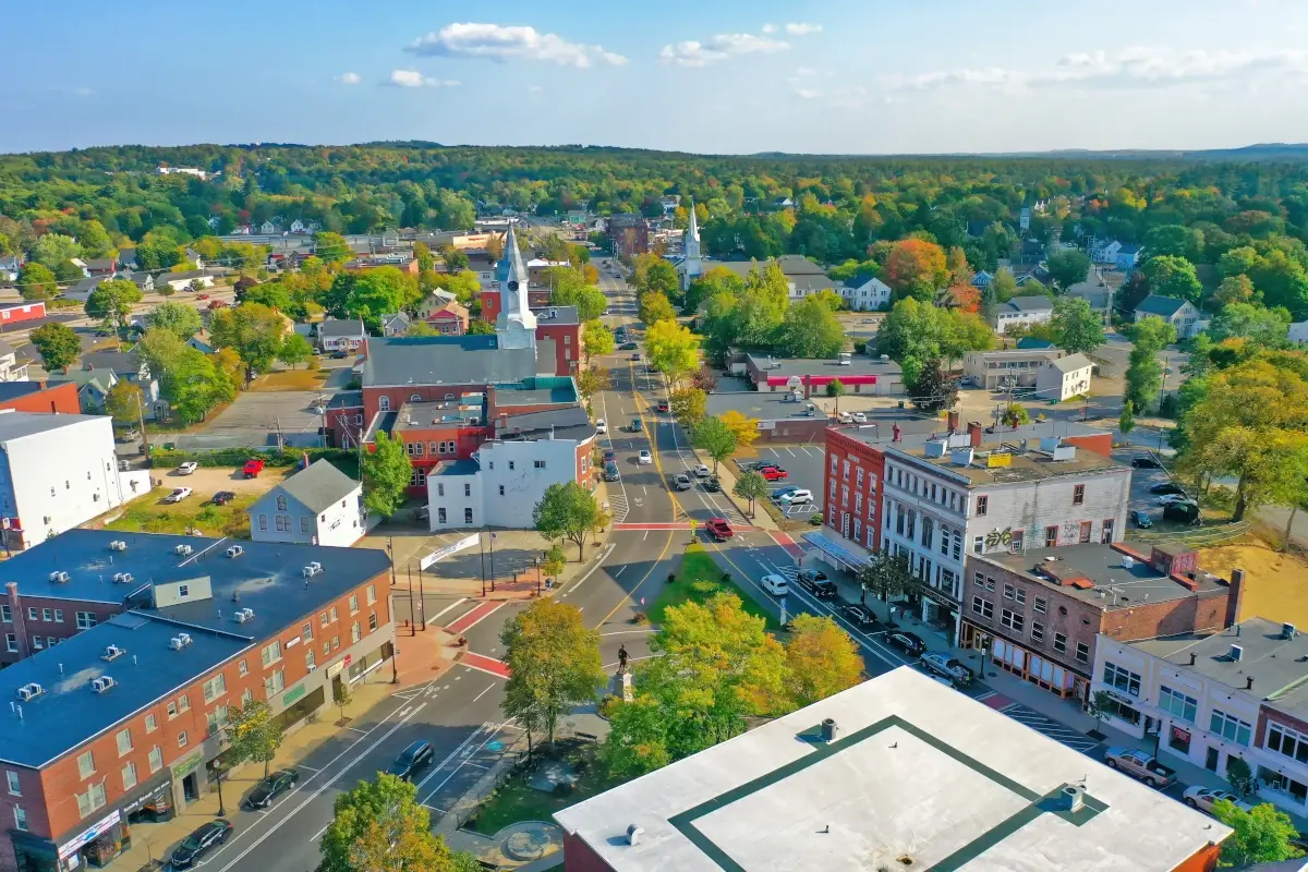 Aerial Drone Photography Of Downtown Rochester, NH (New Hampshire) During The Fall