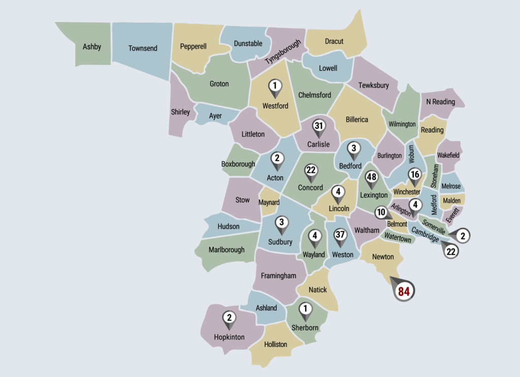 Middlesex County- Sales by Town map Middlesex County - sales by town map