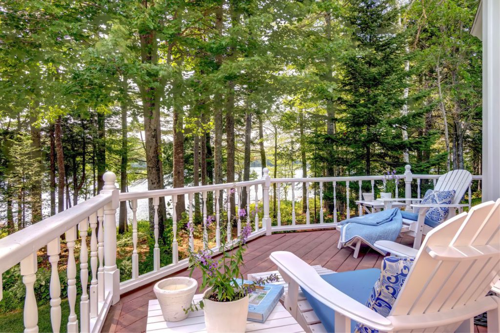 Private lakeside terrace off main-floor bedroom
