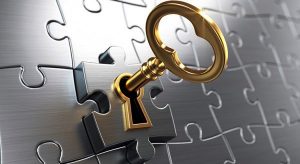 Gold key in silver puzzle
