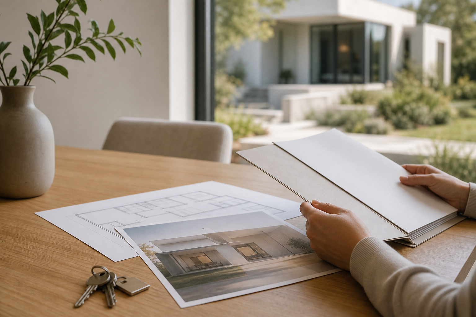 Homebuyer reviewing property documents and keys before making an offer