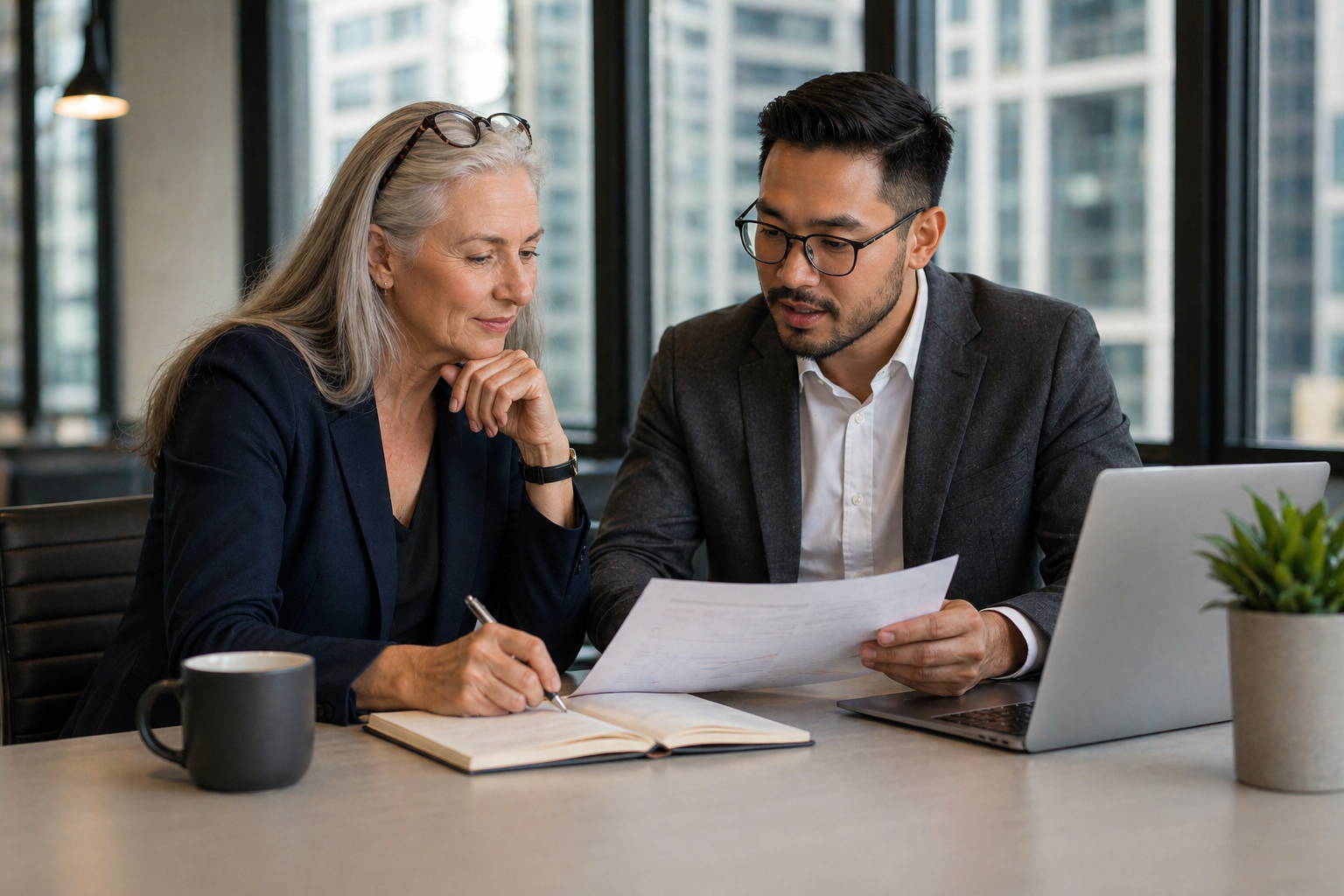 Managing brokers collaborating in office setting