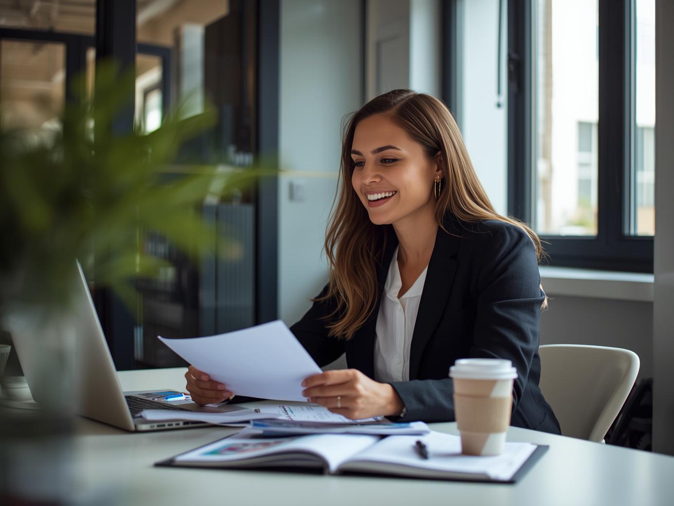 Broker reviewing marketing materials and planning growth