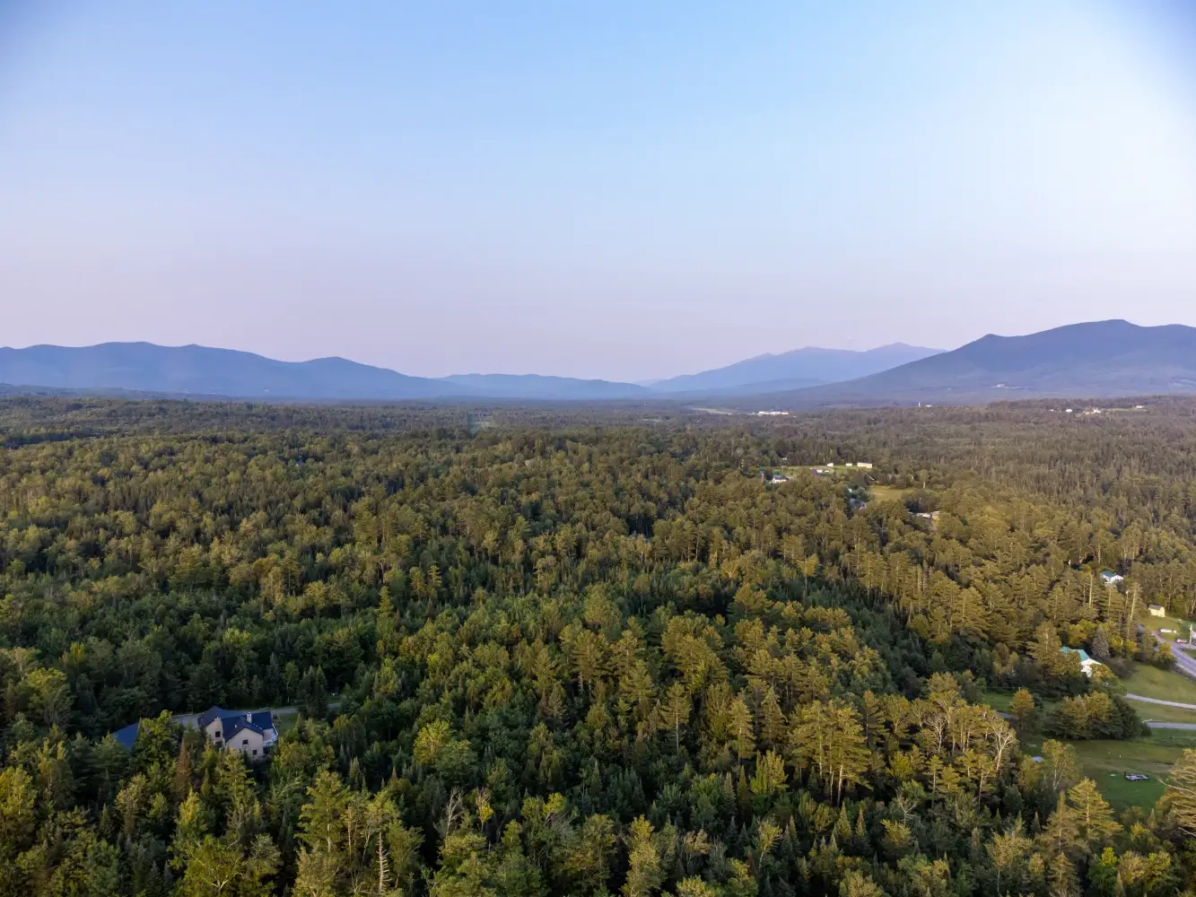 Whitefield New Hampshire aerial sunset view.
