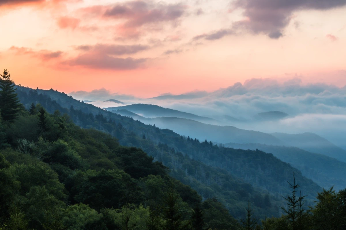 Scenic mountain overlook, expansive valley view