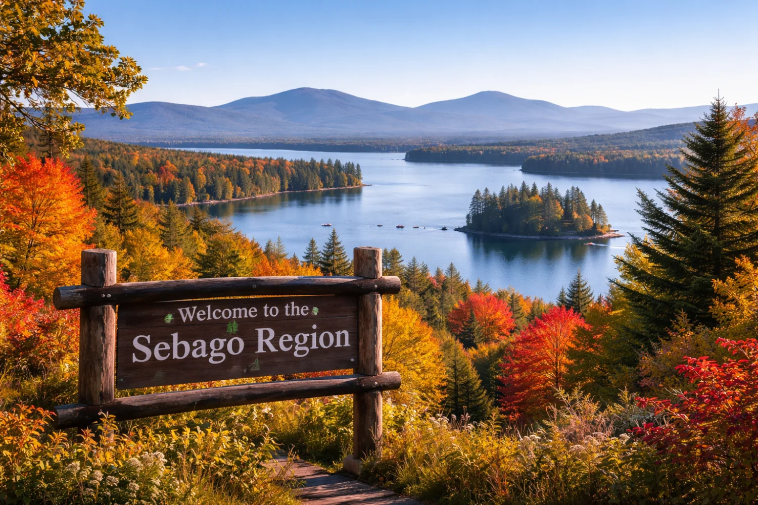 Scenic view of Sebago Lake