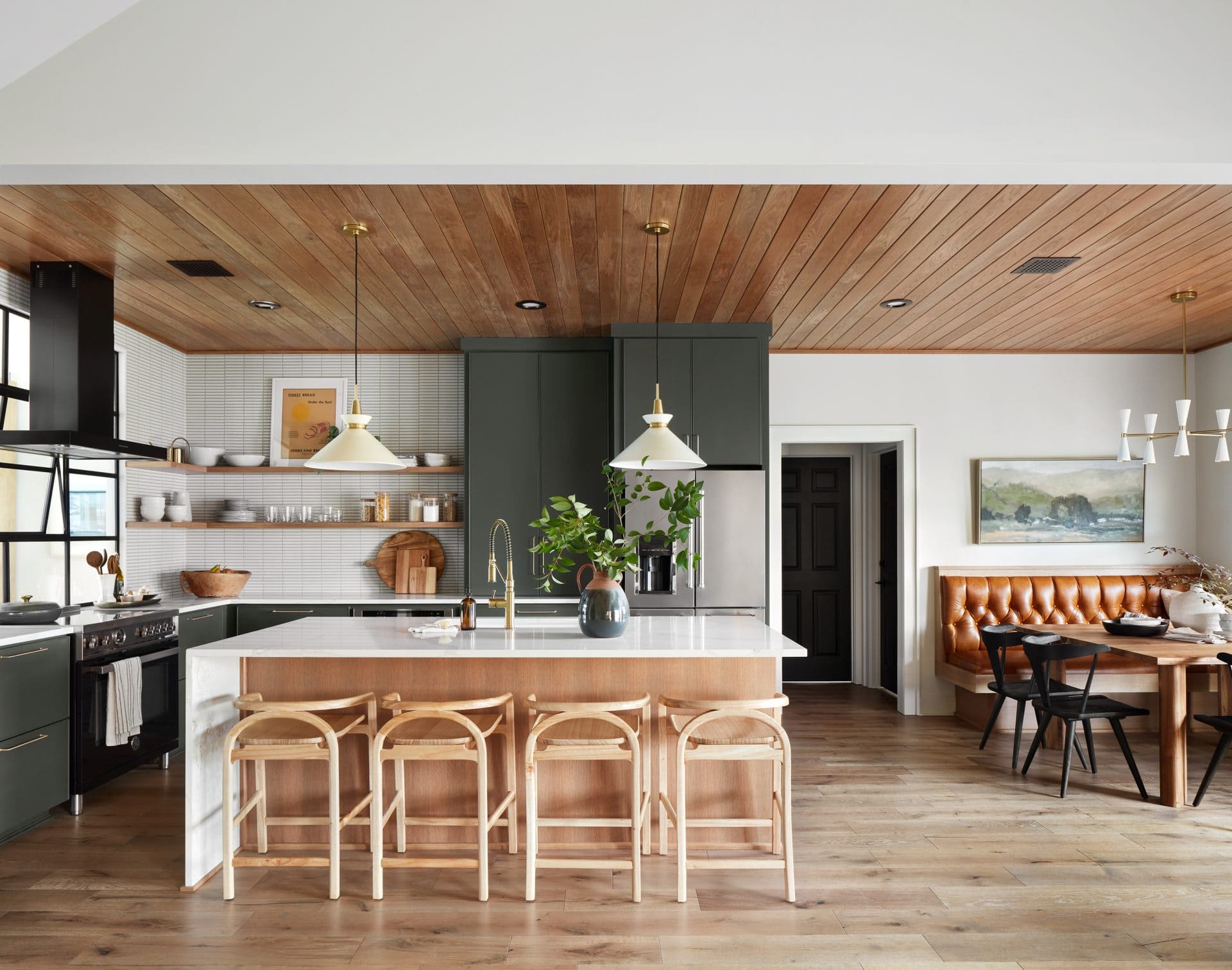 Kitchen island with waterfall edge countertop