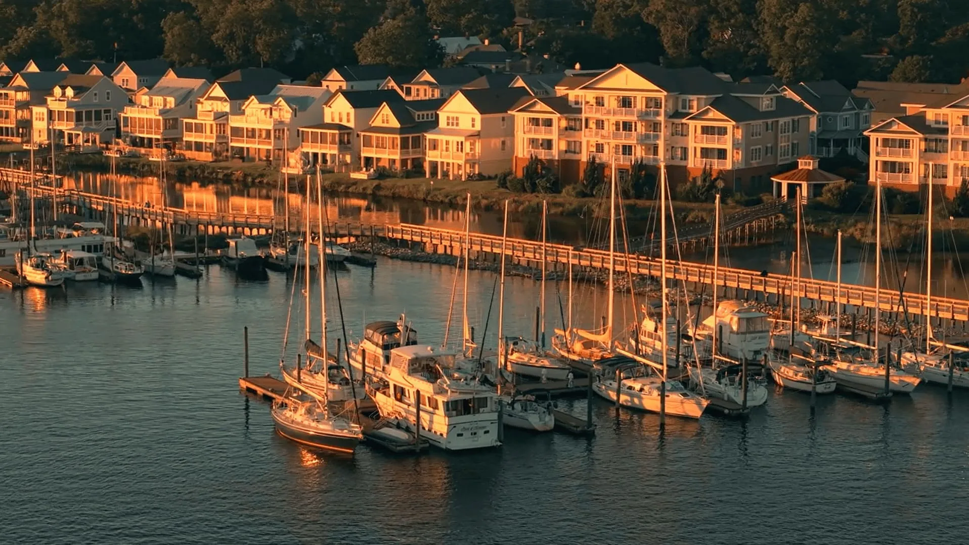 Moss Landing Marina and the Pamlico River with downtown Washington, North Carolina beyond