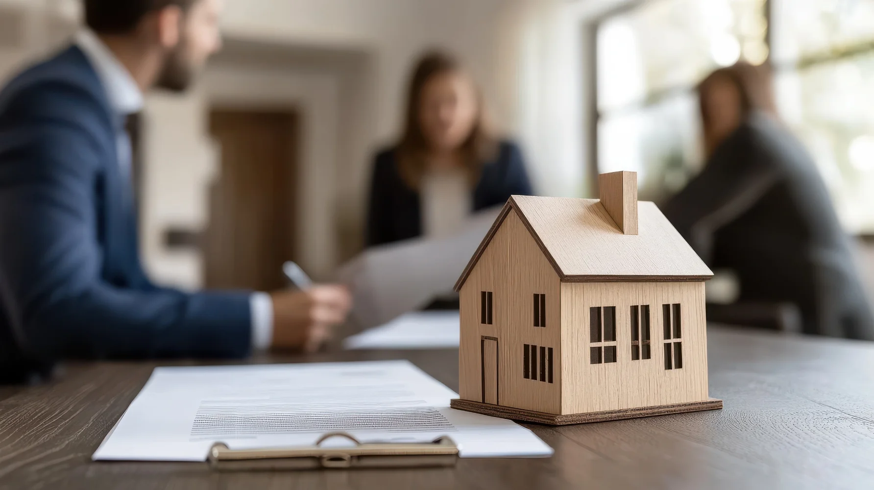 Real estate agent assisting clients with closing details and final arrangements