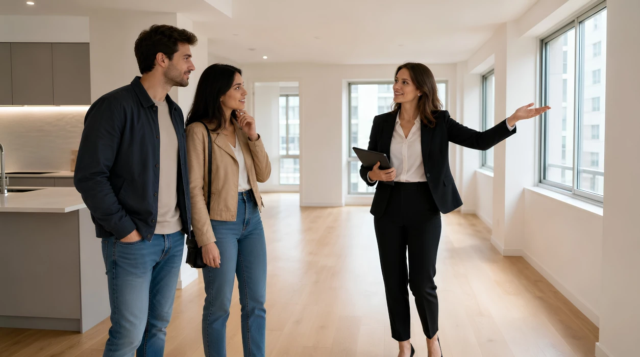 Family touring a North Shore Massachusetts home with their real estate agent