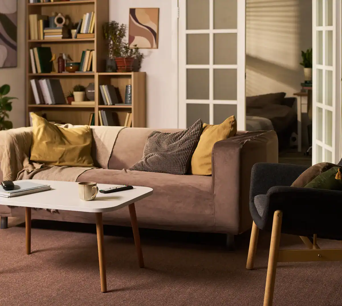 Wide view of a modern living room