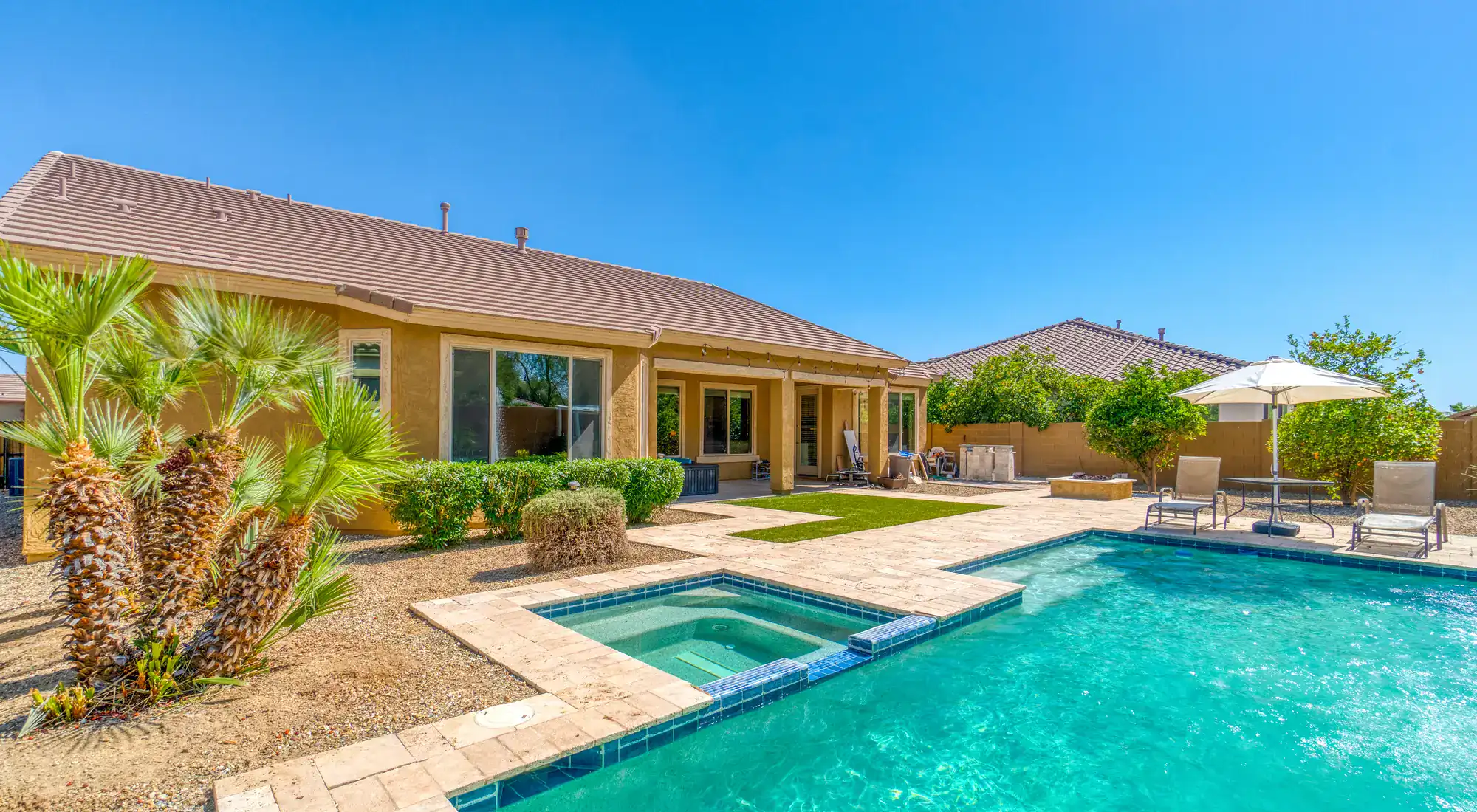 Swimming pool with desert landscaping