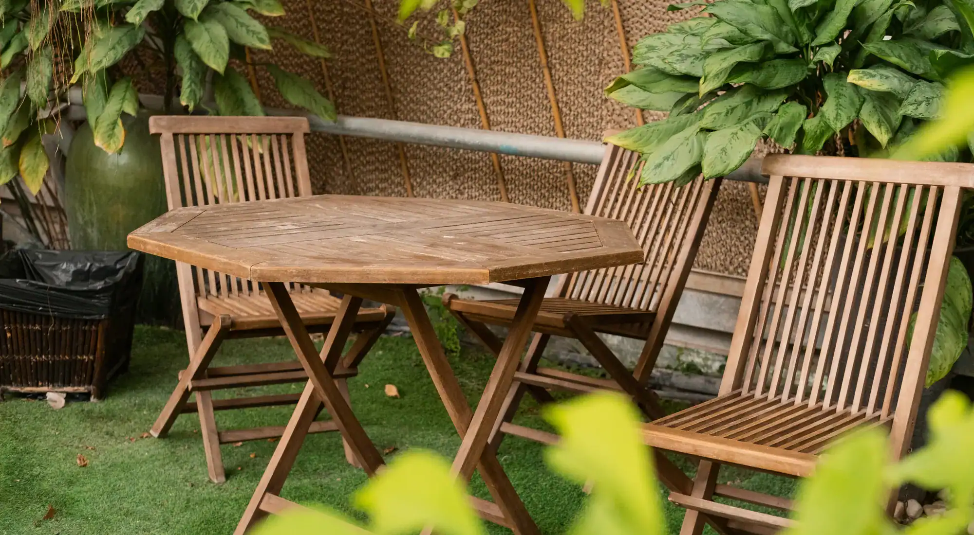 Wooden patio table and chairs