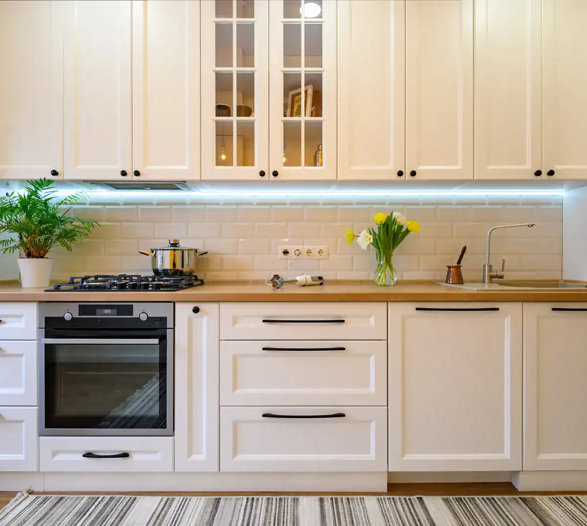 Modern kitchen with wood cabinets