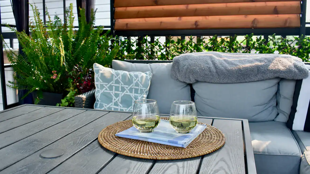 Covered deck with outdoor seating