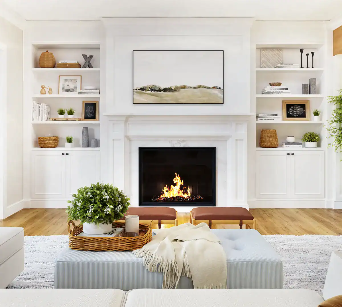 Living room with a fireplace