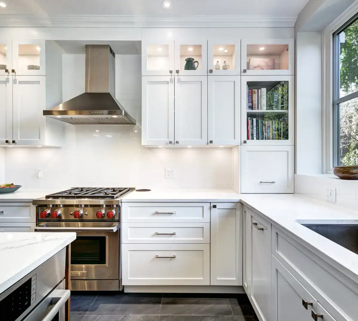 Modern kitchen with pendant lights