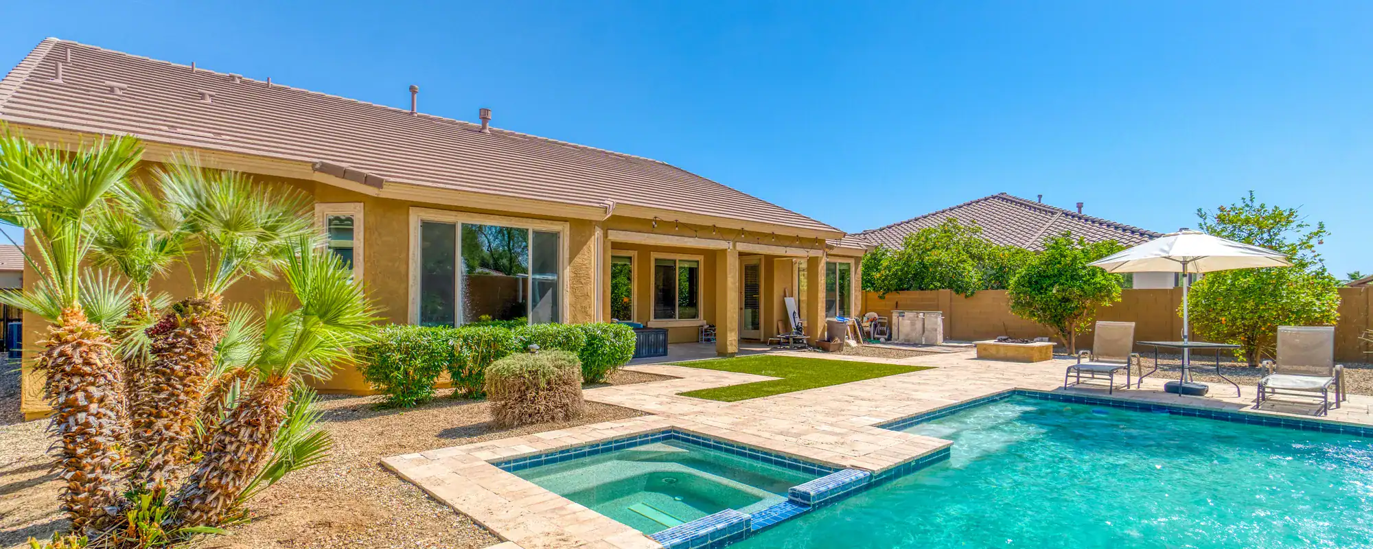 Swimming pool with desert landscaping