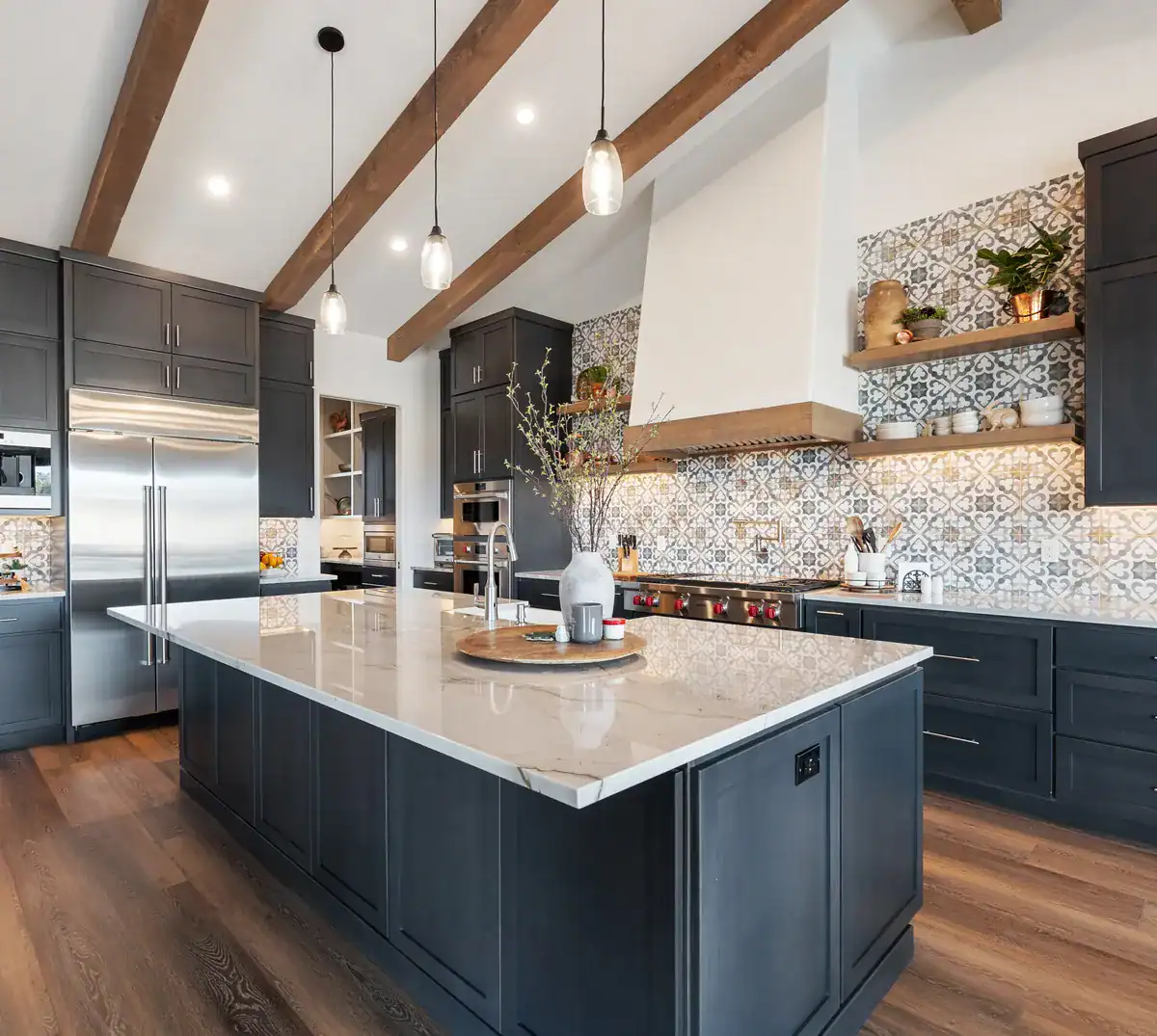 Kitchen with dark cabinets