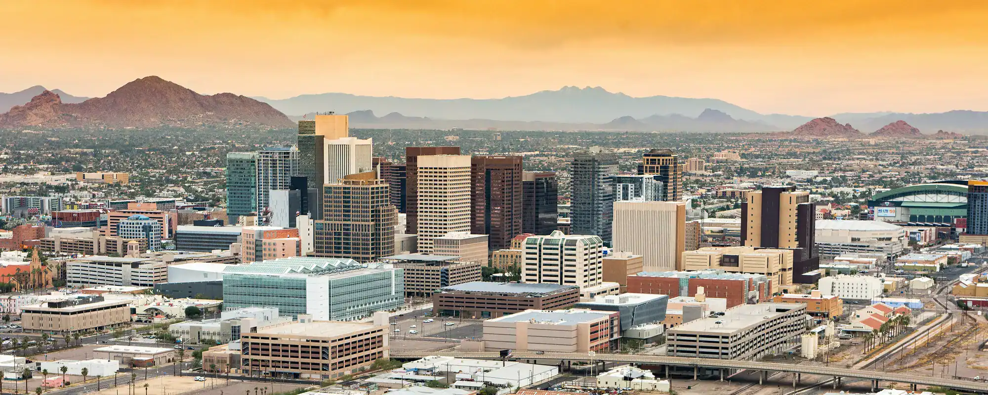 Aerial view over downtown Phoenix, Arizona