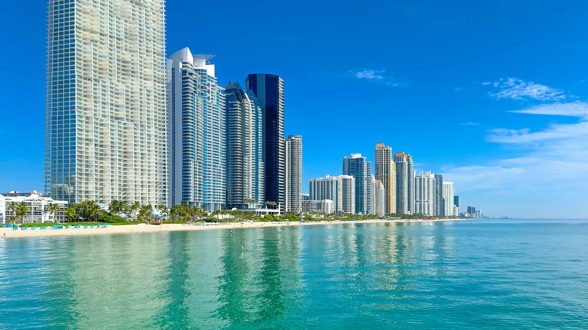 Miami Sunny Isles Beach. Skyscrapers on bright sunny Florida summer day.