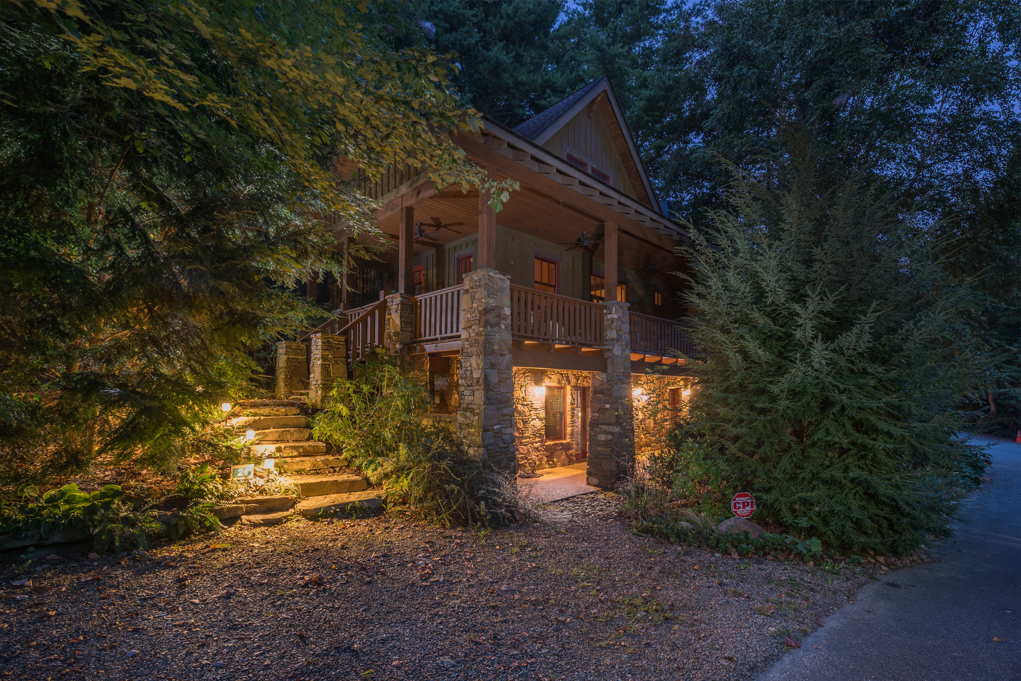 House with front porch at dusk