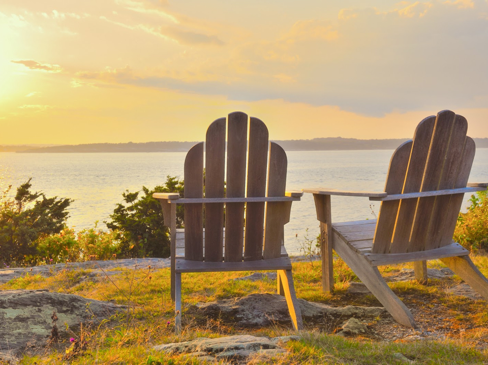 chairs sunset on lake
