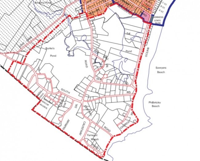 Map of Rye Beach Village Outlined in Red 