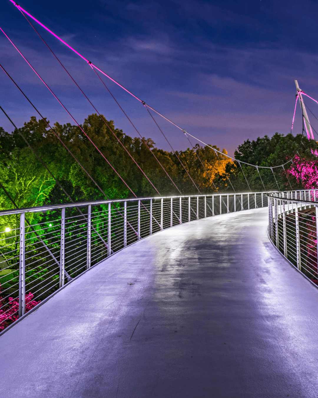 twighlight image of Liberty Bridge in Downtown Greenville