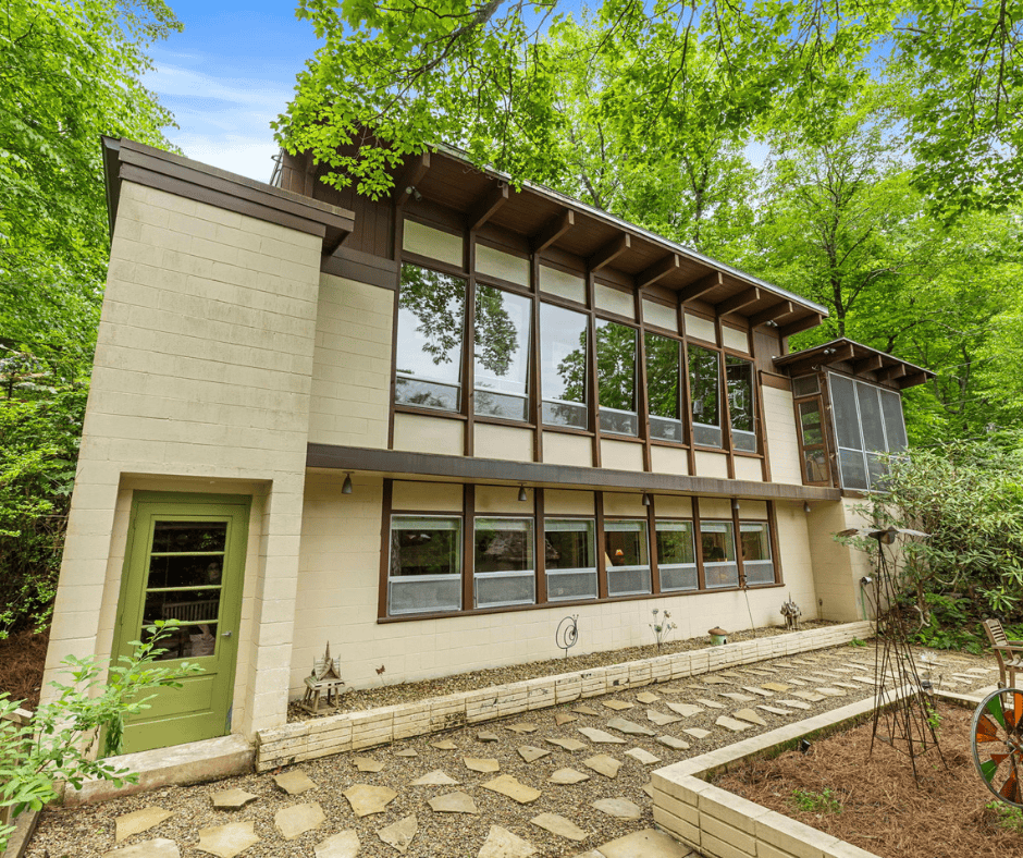 exterior backside window wall of 21 Rhododendron in Black Mountain