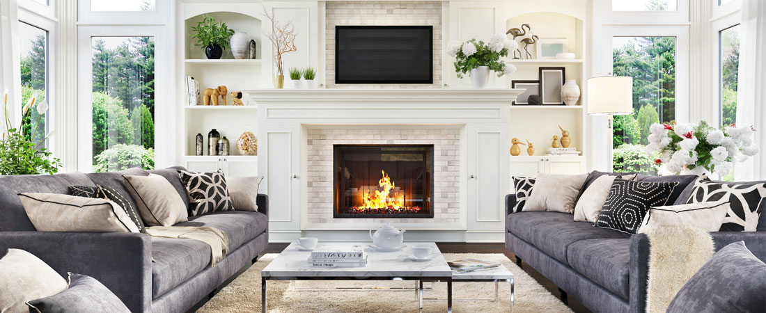 Bright living room interior used in home selling presentation