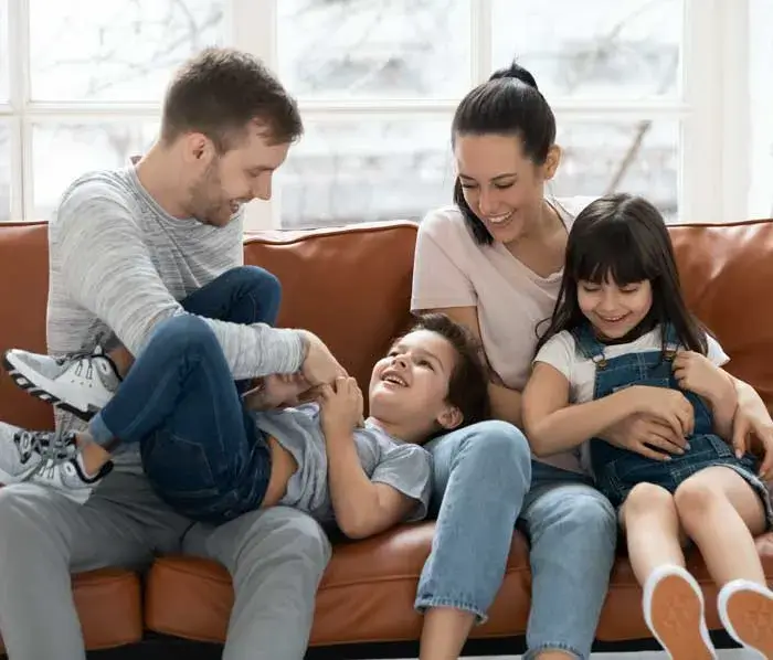 family on couch