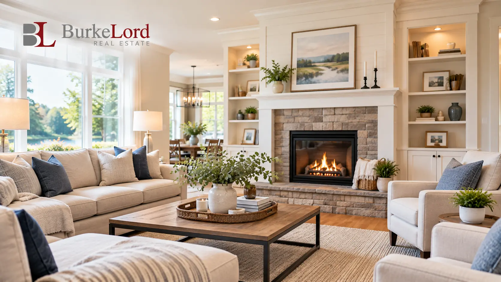 Living room staged and prepared for a home sale