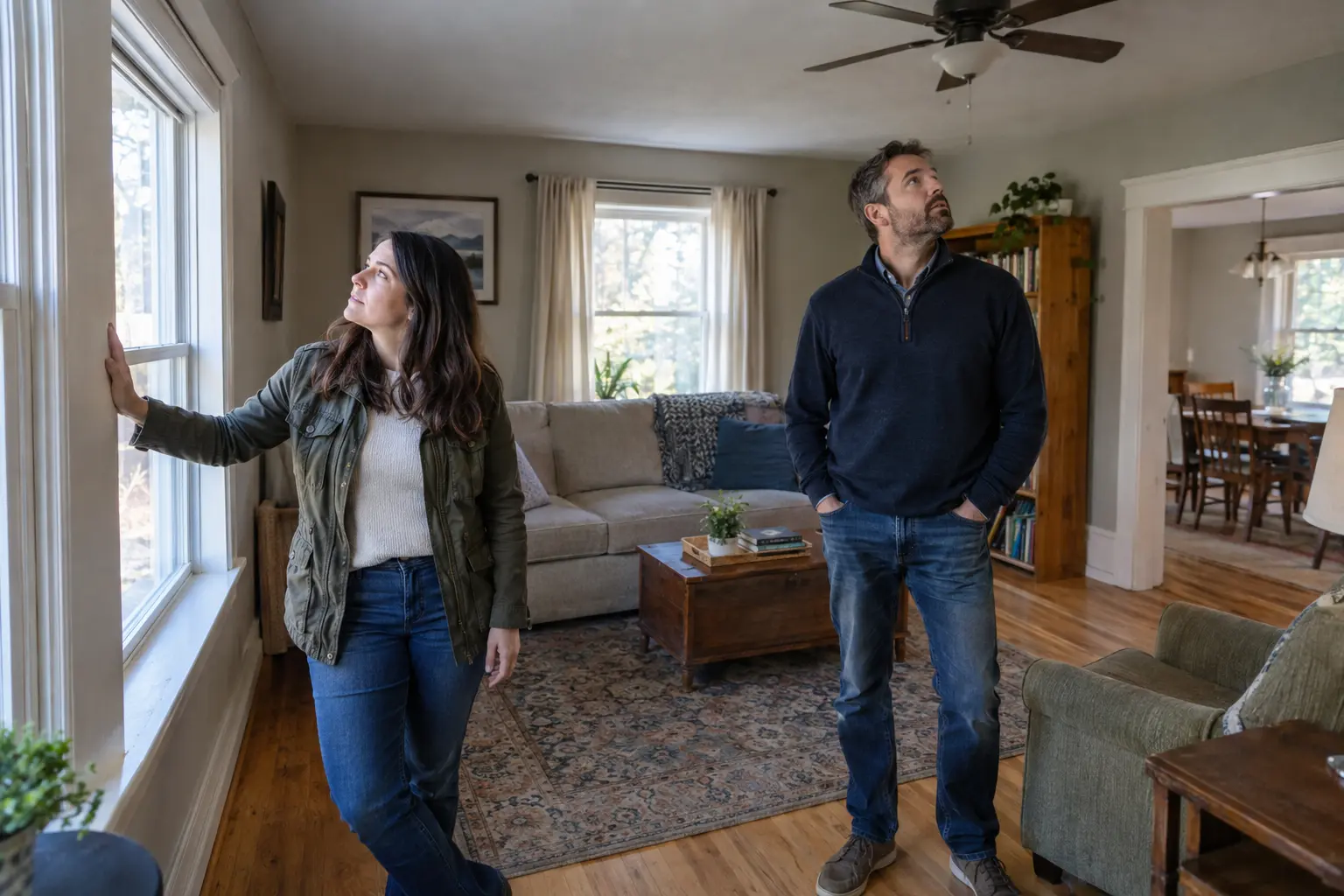 Home buyers touring a house
