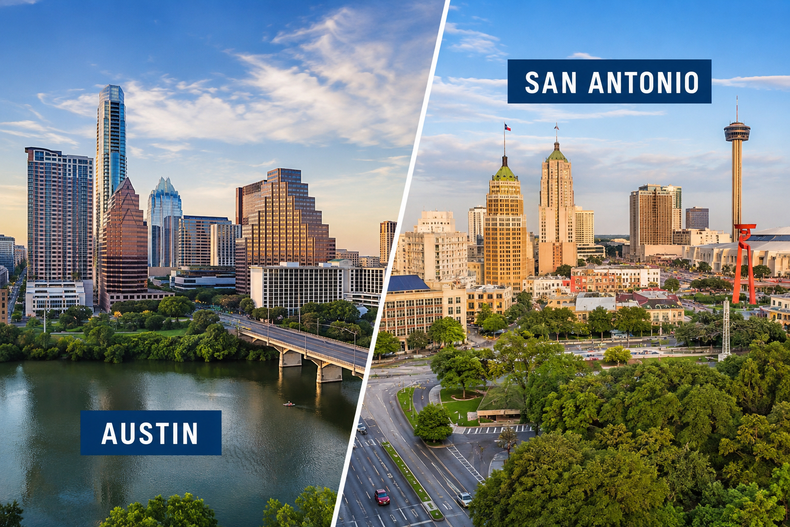 Austin and San Antonio skylines highlighting two major Texas commercial real estate markets.