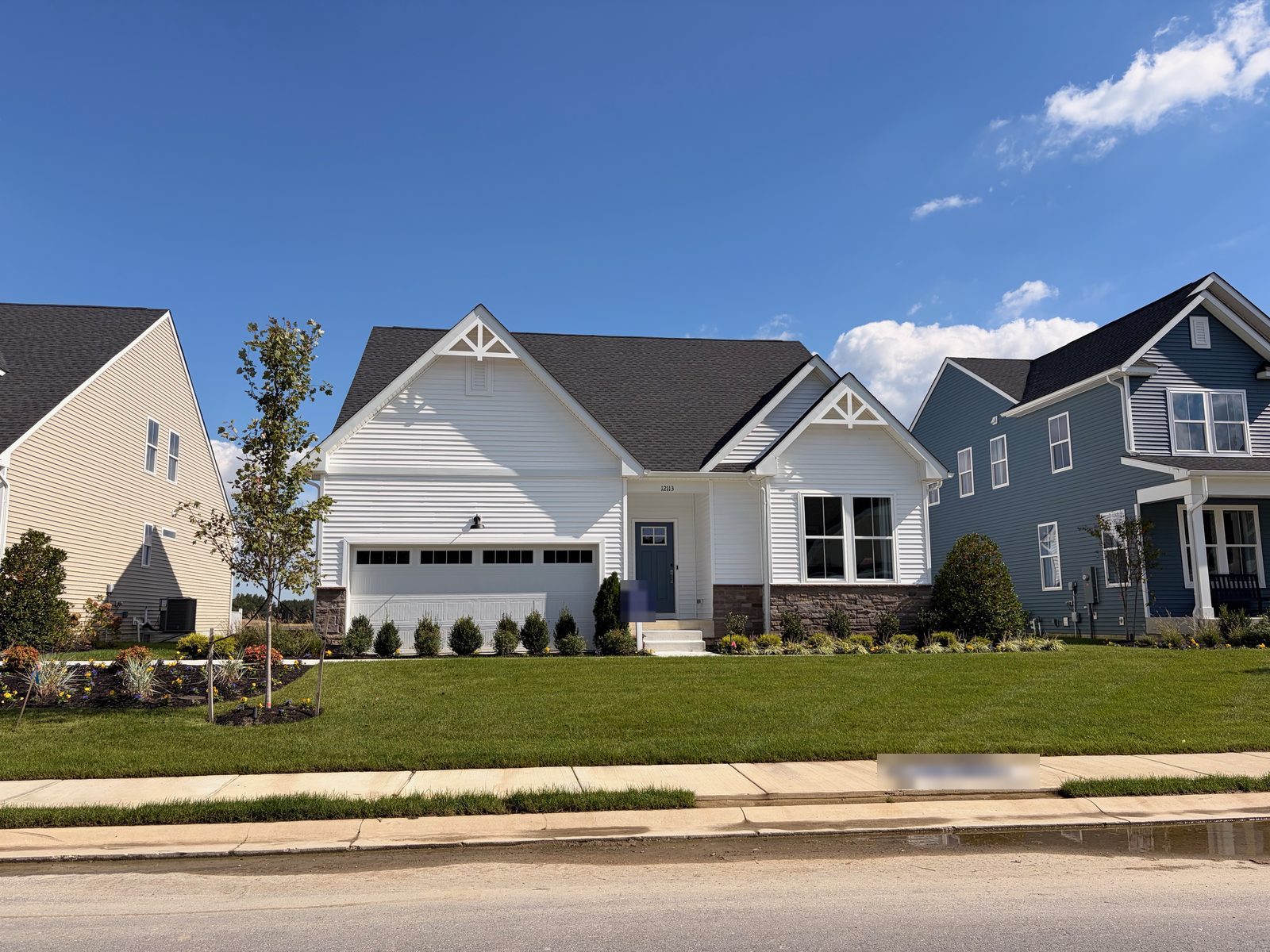 New homes along a street in Four Winds Farm, Milton, Delaware