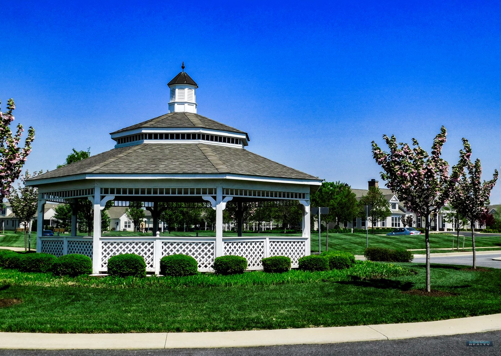The white gazebo on the Spring Arbor common green