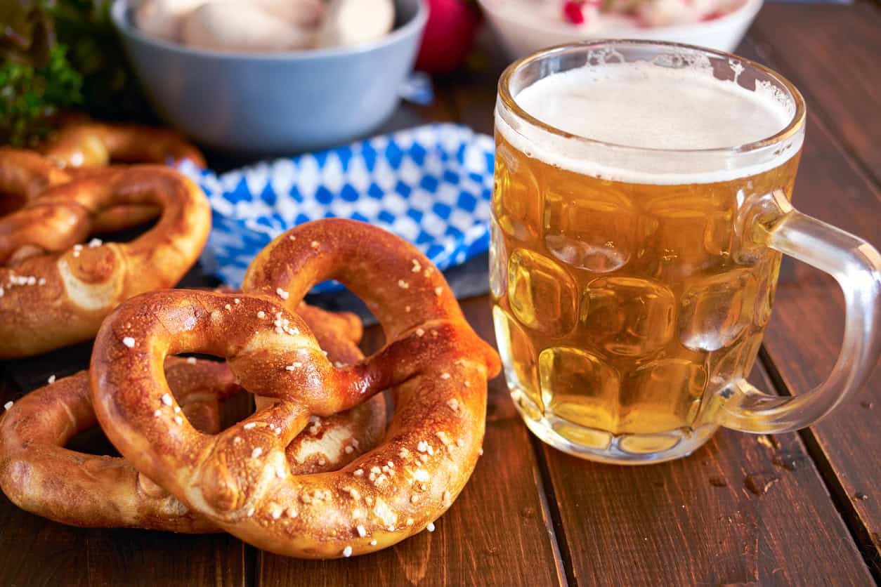 oktoberfest beer and pretzels