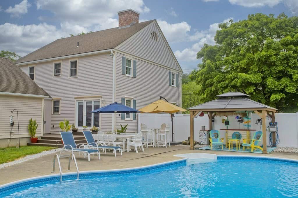 outdoor patio and pool