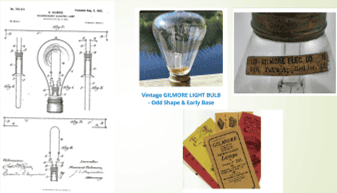 Photo of Howard Gilmore’s patents and iterations on the light bulb.